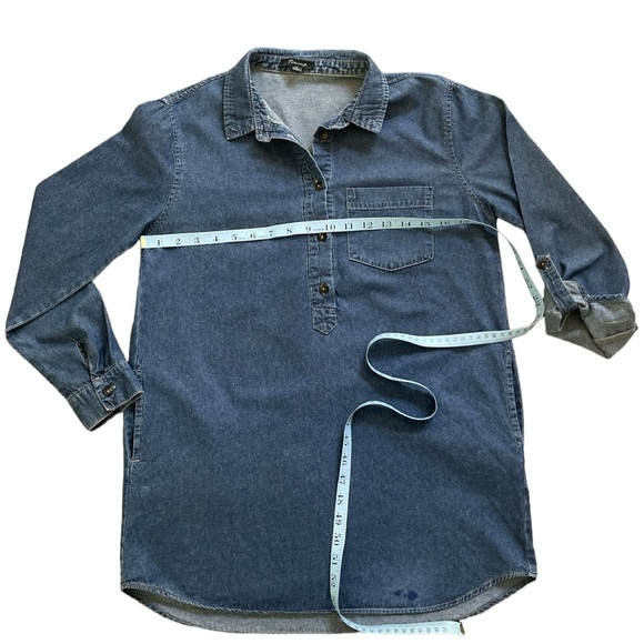 Timing Blue Jeans denim tunic 100% cotton, long sleeve roll- up, pockets, Sz: S - Picture 7 of 10